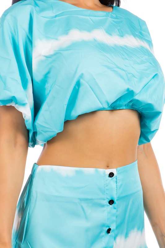 (Copy) Sky Blue & White Tie Dye Cropped Top & Maxi Skirt Set