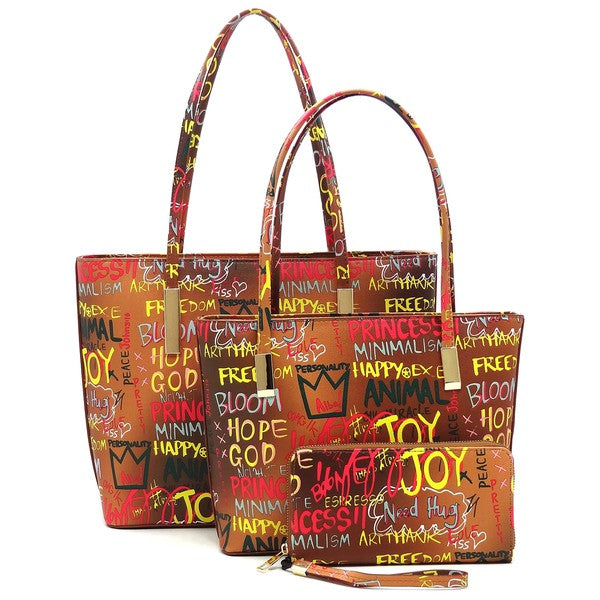 Multi Graffiti Print 3-in-1 Tote Shopper Set
