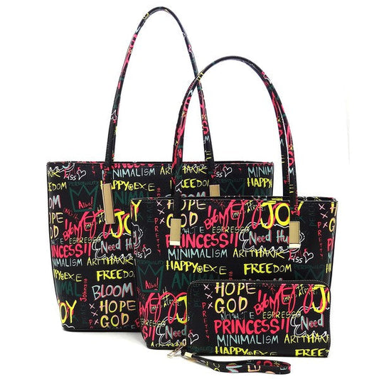 Multi Graffiti Print 3-in-1 Tote Shopper Set