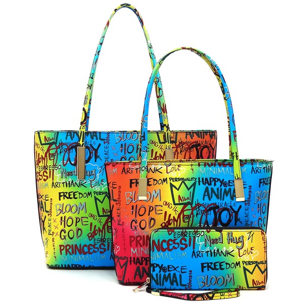 Multi Graffiti Print 3-in-1 Tote Shopper Set