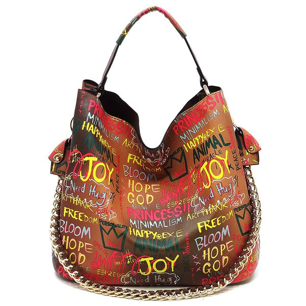 Multi Graffiti 2-in-1 Bucket Shoulder Bag Hobo Set