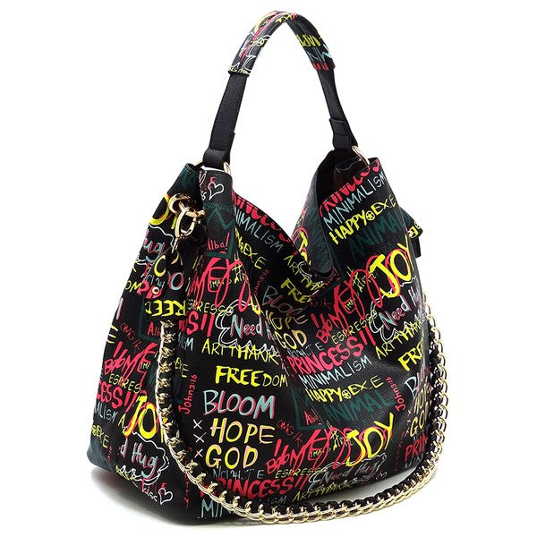 Multi Graffiti 2-in-1 Bucket Shoulder Bag Hobo Set