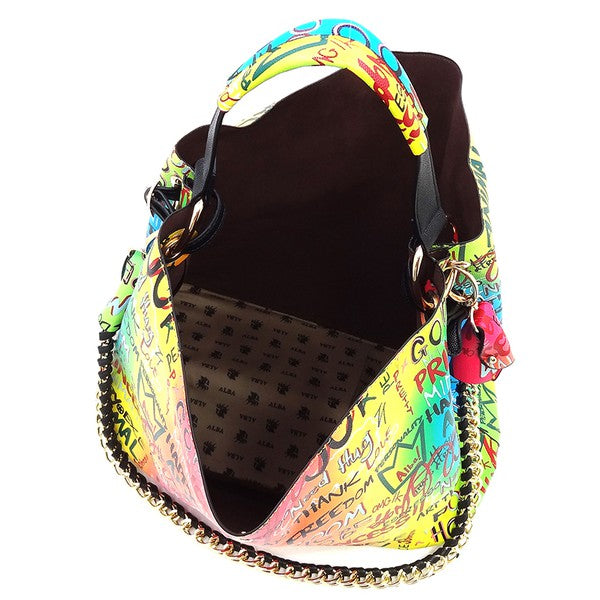 Multi Graffiti 2-in-1 Bucket Shoulder Bag Hobo Set