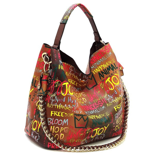 Multi Graffiti 2-in-1 Bucket Shoulder Bag Hobo Set