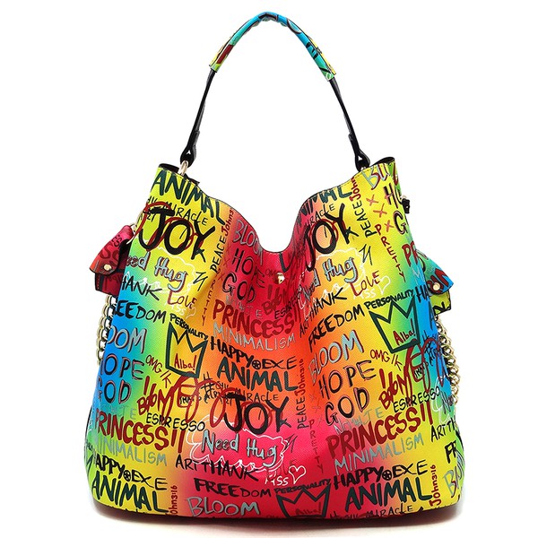 Multi Graffiti 2-in-1 Bucket Shoulder Bag Hobo Set