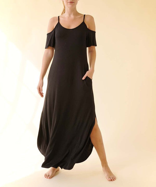 BAMBOO COLD SHOULDER MAXI DRESS-2 COLORS