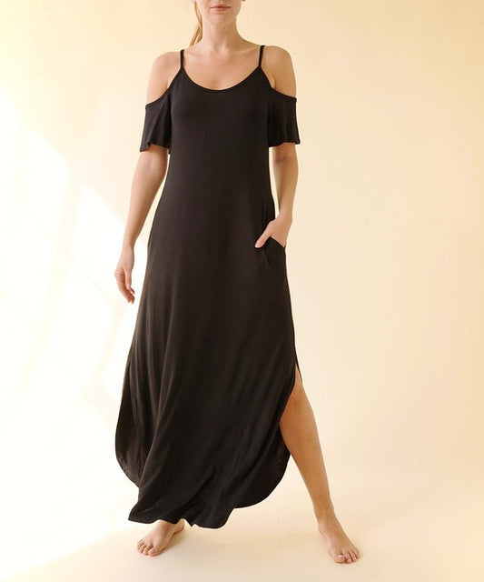 BAMBOO COLD SHOULDER MAXI DRESS-2 COLORS