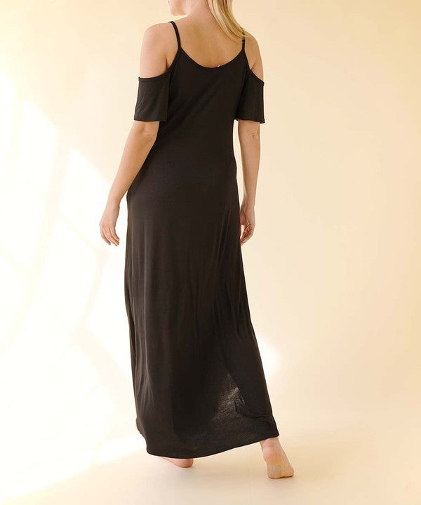 BAMBOO COLD SHOULDER MAXI DRESS-2 COLORS