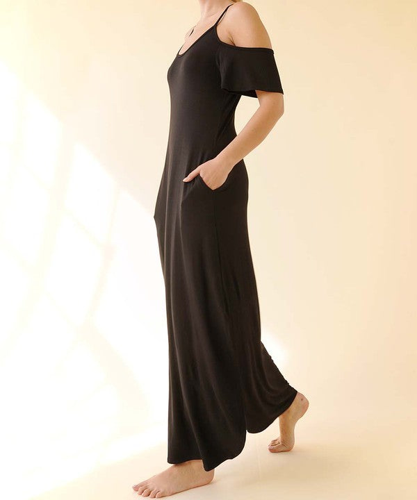 BAMBOO COLD SHOULDER MAXI DRESS-2 COLORS