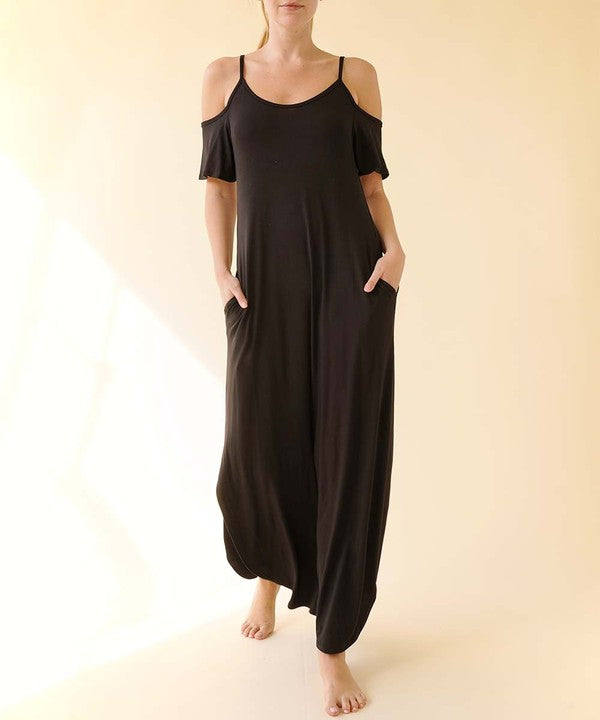 BAMBOO COLD SHOULDER MAXI DRESS-2 COLORS
