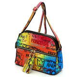 Multi Graffiti Tassel Zipper Crossbody Bag