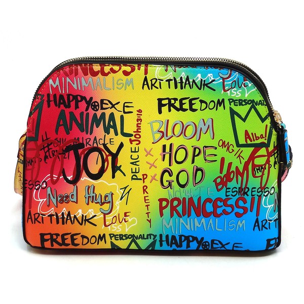 Multi Graffiti Tassel Zipper Crossbody Bag