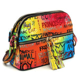 Multi Graffiti Tassel Zipper Crossbody Bag