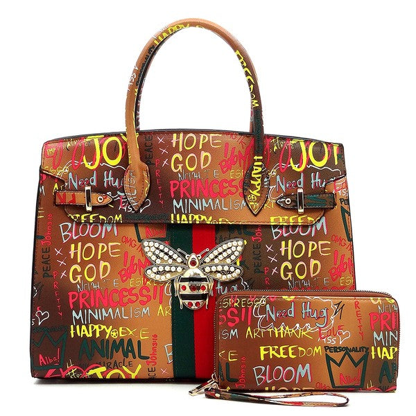 Multi Graffiti Queen Bee Stripe 2-in-1 Satchel