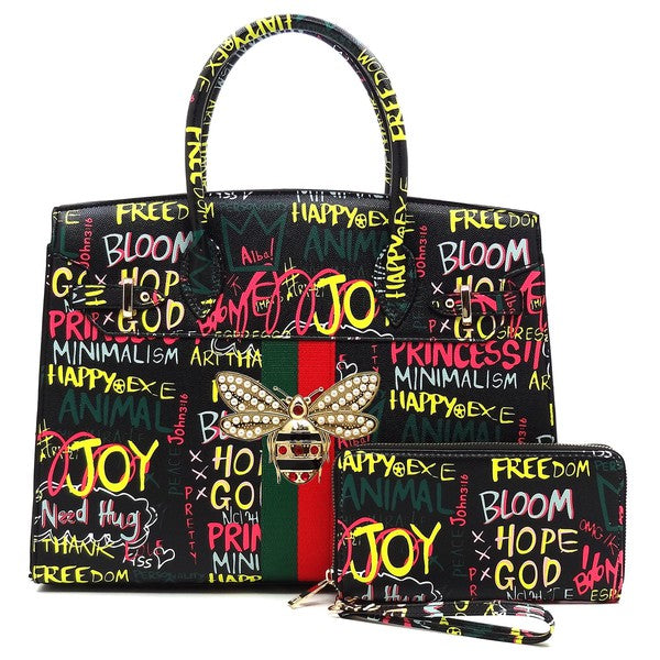 Multi Graffiti Queen Bee Stripe 2-in-1 Satchel