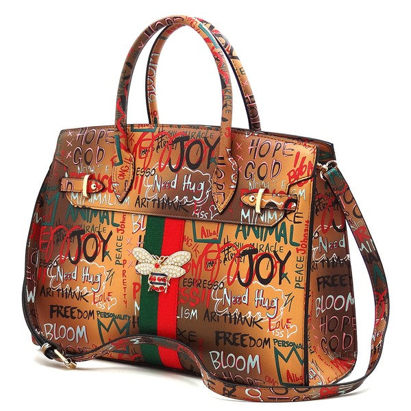 Multi Graffiti Queen Bee Stripe 2-in-1 Satchel