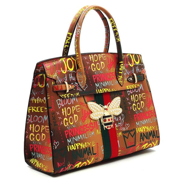 Multi Graffiti Queen Bee Stripe 2-in-1 Satchel