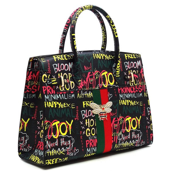Multi Graffiti Queen Bee Stripe 2-in-1 Satchel