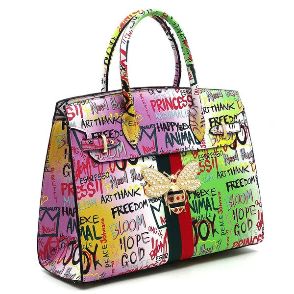Multi Graffiti Queen Bee Stripe 2-in-1 Satchel