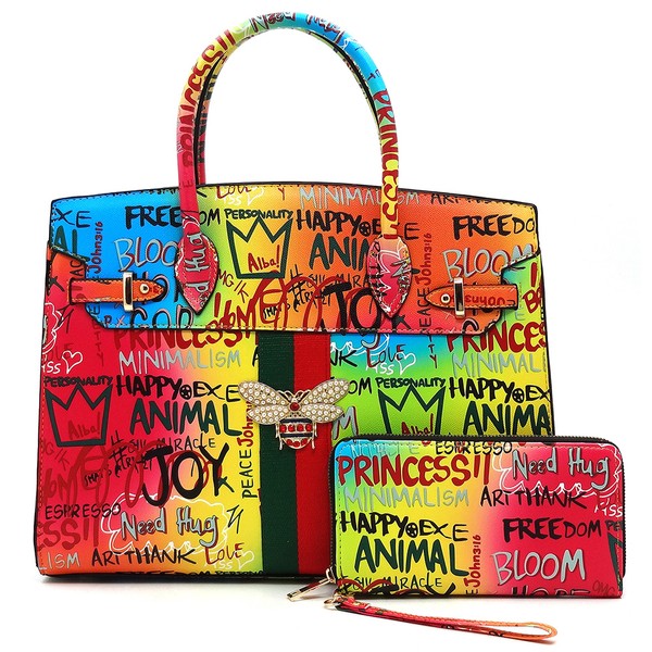 Multi Graffiti Queen Bee Stripe 2-in-1 Satchel