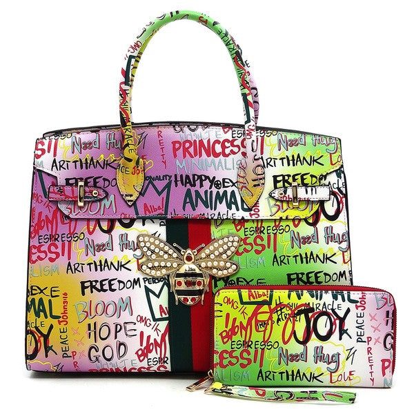 Multi Graffiti Queen Bee Stripe 2-in-1 Satchel