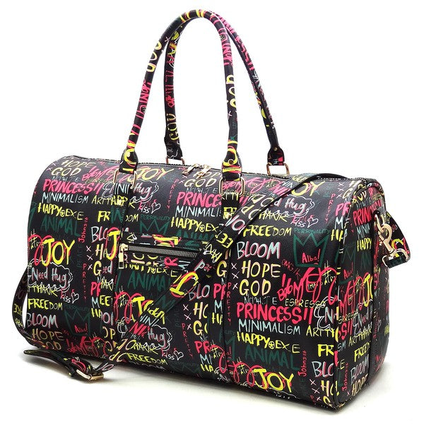 Multi Graffiti Print Duffle bag