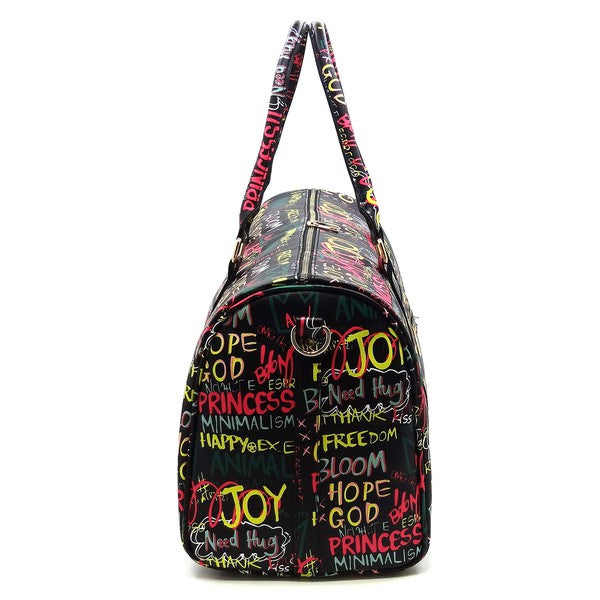 Multi Graffiti Print Duffle bag