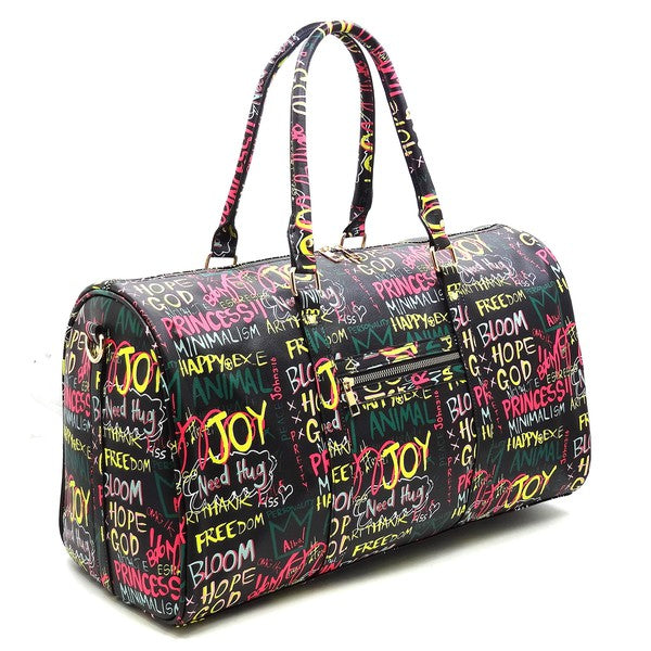 Multi Graffiti Print Duffle bag
