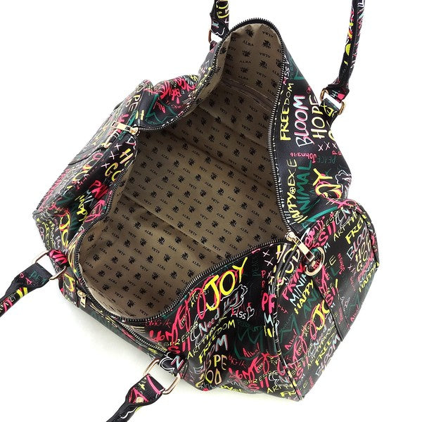 Multi Graffiti Print Duffle bag