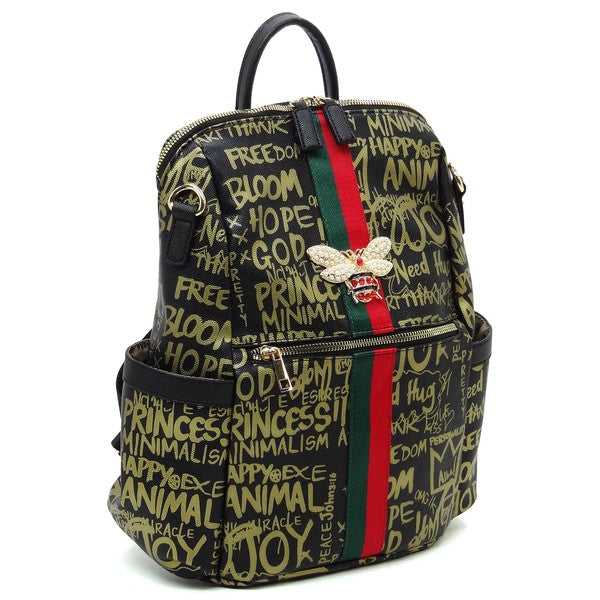 Graffiti Queen Bee Striped Convertible Backpack