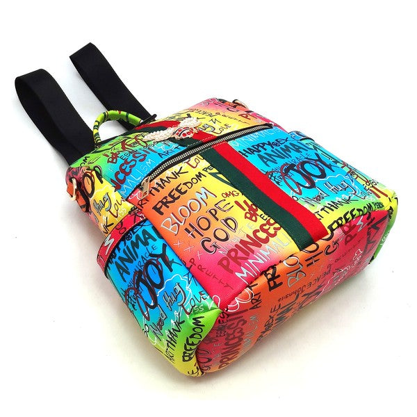 Graffiti Queen Bee Striped Convertible Backpack