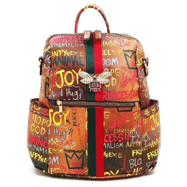 Graffiti Queen Bee Striped Convertible Backpack