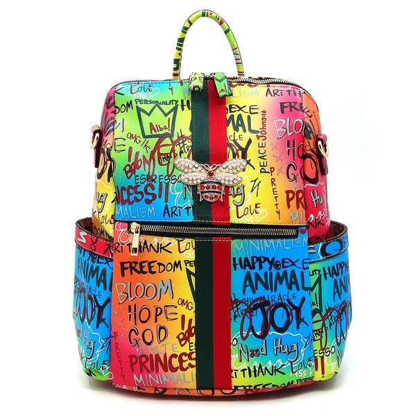 Graffiti Queen Bee Striped Convertible Backpack