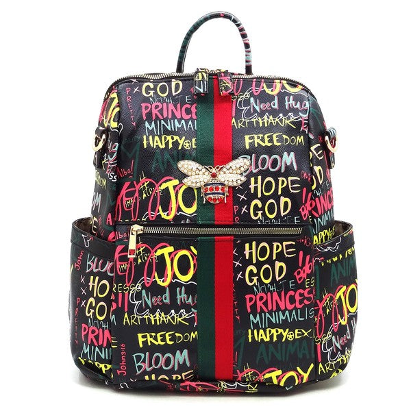 Graffiti Queen Bee Striped Convertible Backpack