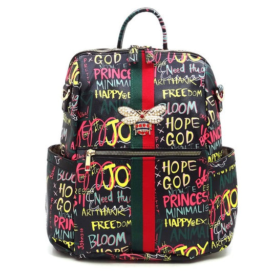 Graffiti Queen Bee Striped Convertible Backpack
