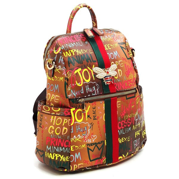 Graffiti Queen Bee Striped Convertible Backpack