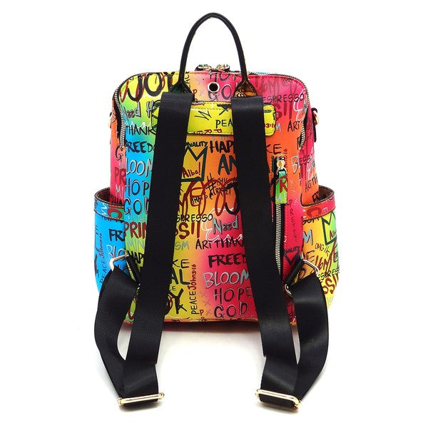 Graffiti Queen Bee Striped Convertible Backpack