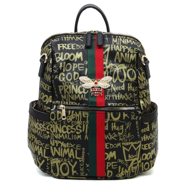 Graffiti Queen Bee Striped Convertible Backpack