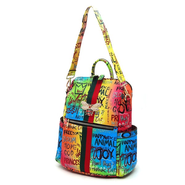 Graffiti Queen Bee Striped Convertible Backpack