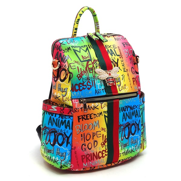 Graffiti Queen Bee Striped Convertible Backpack