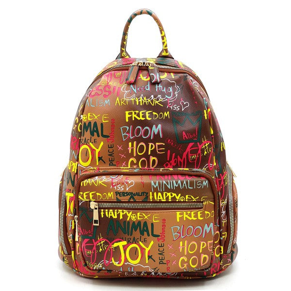Multi Graffiti Print Backpack
