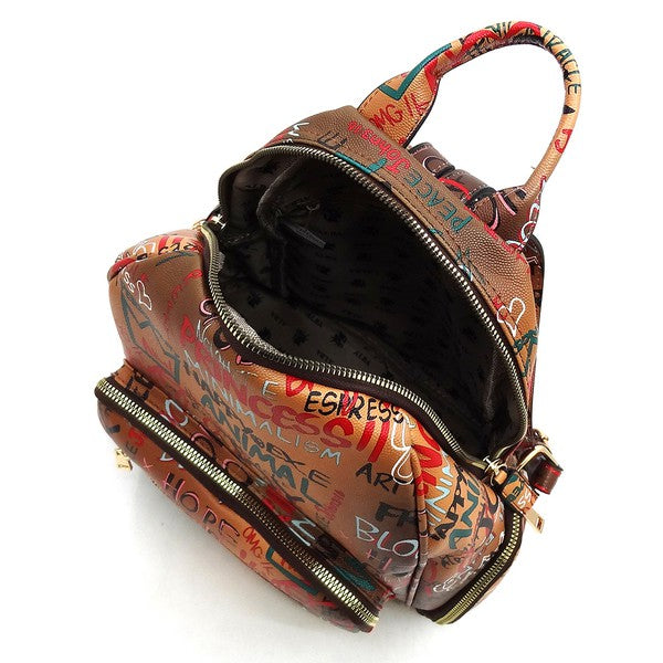 Multi Graffiti Print Backpack