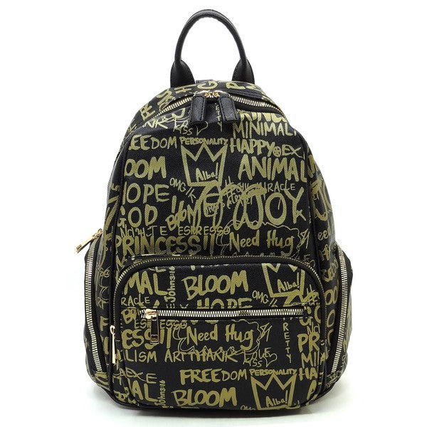 Multi Graffiti Print Backpack