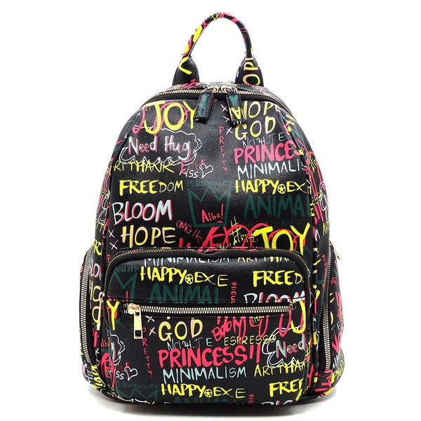 Multi Graffiti Print Backpack