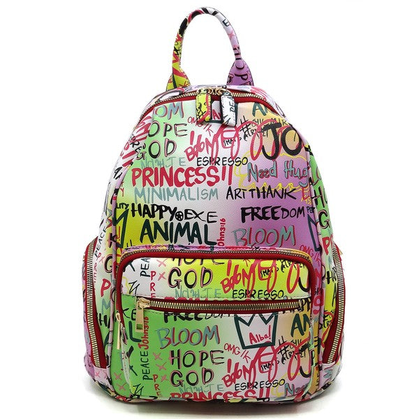 Multi Graffiti Print Backpack