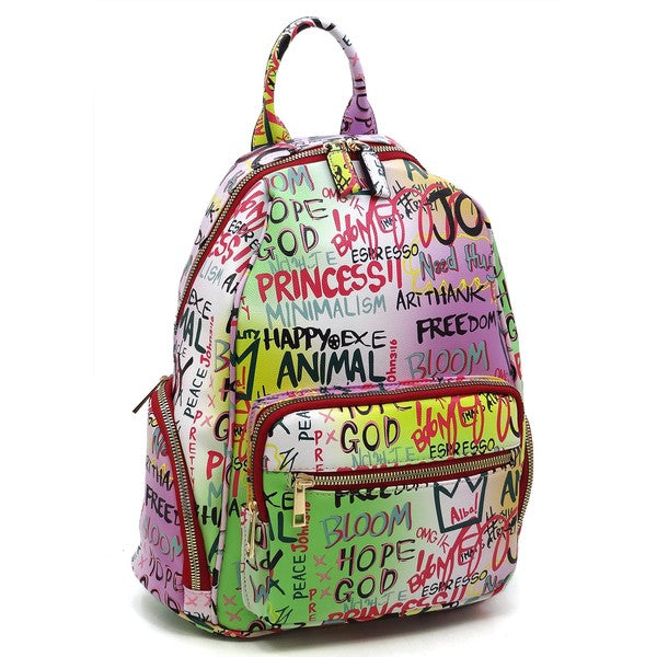 Multi Graffiti Print Backpack