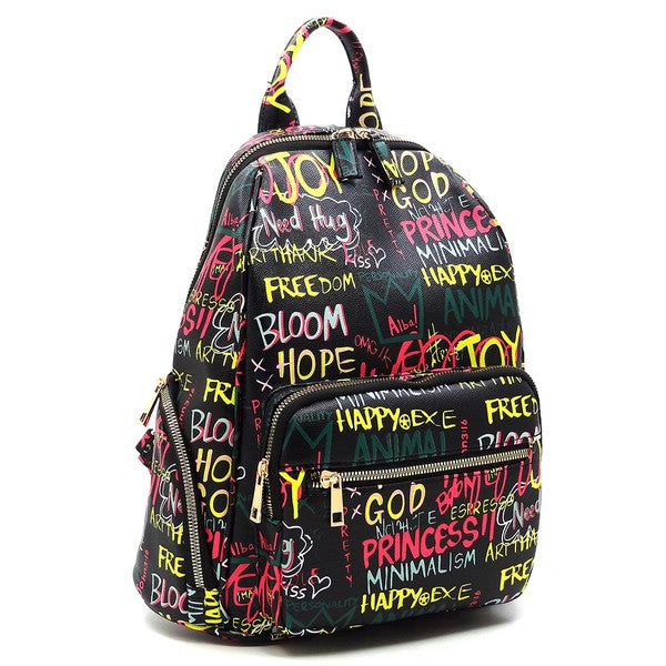 Multi Graffiti Print Backpack