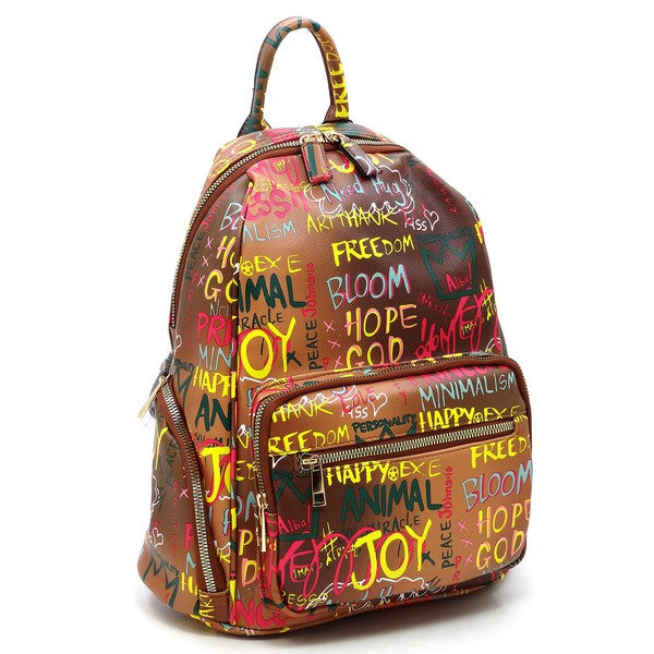 Multi Graffiti Print Backpack
