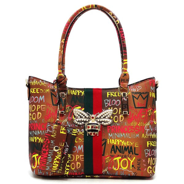 Multi Graffiti Queen Bee Stripe 4-in-1 Satchel Set