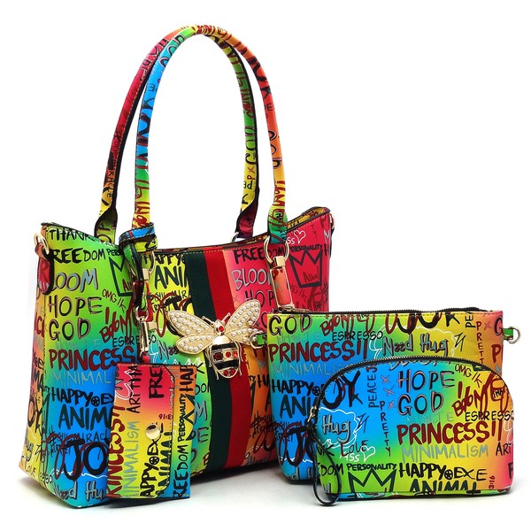 Multi Graffiti Queen Bee Stripe 4-in-1 Satchel Set
